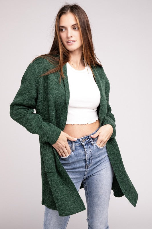 Zenana Hooded Open Front Sweater Cardigan 4 Colors S-L