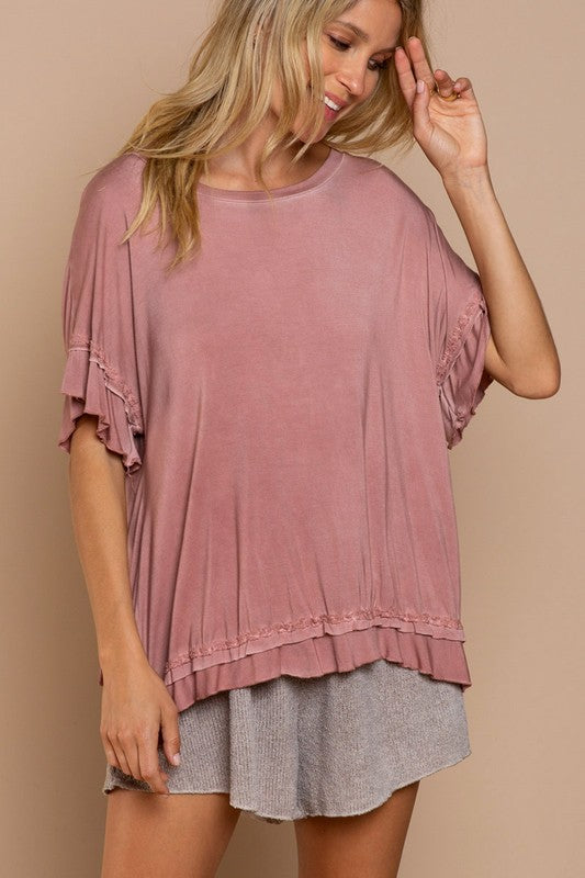 POL Clothing Peek-a-boo Ruffle Overlay Knit Top 3Colors S-L