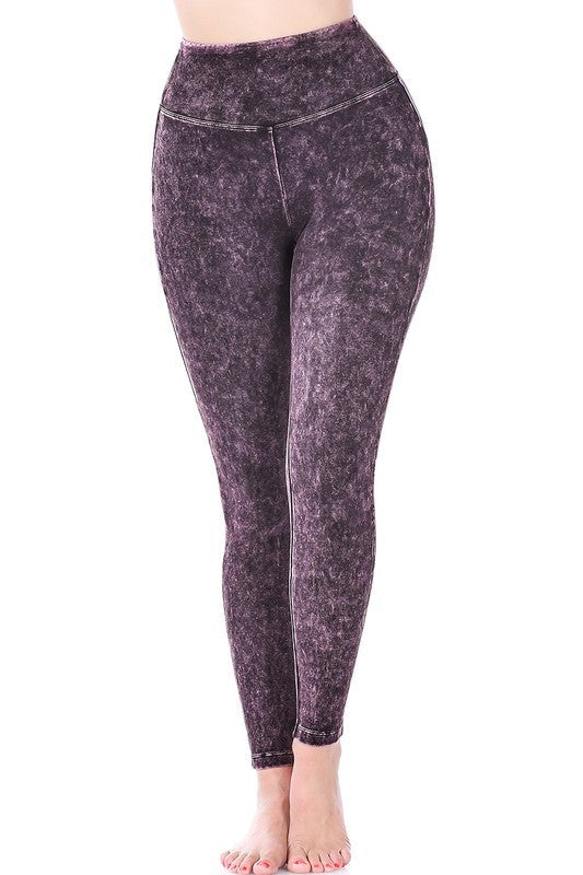 Zenana Mineral Washed Wide Waist Yoga Womens Leggings 3Colors S-XL