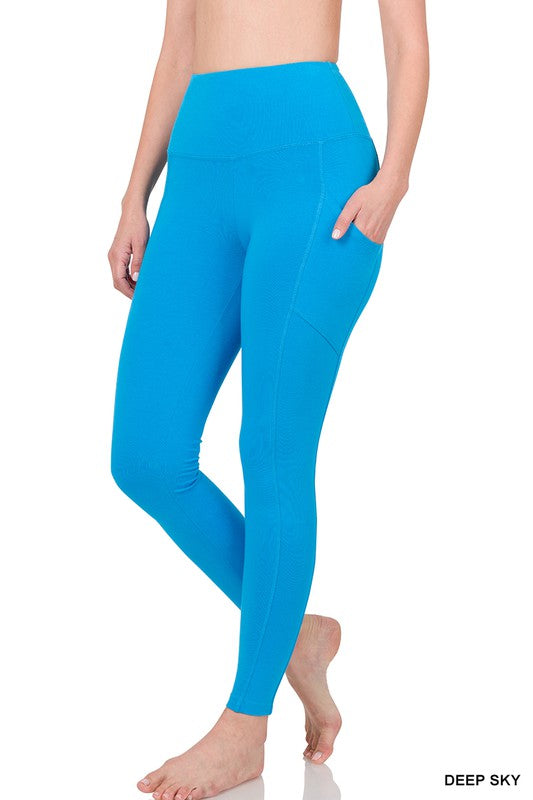 Zenana Better Cotton Wide Waistband Pocket Womens Leggings 4Colors S-XL
