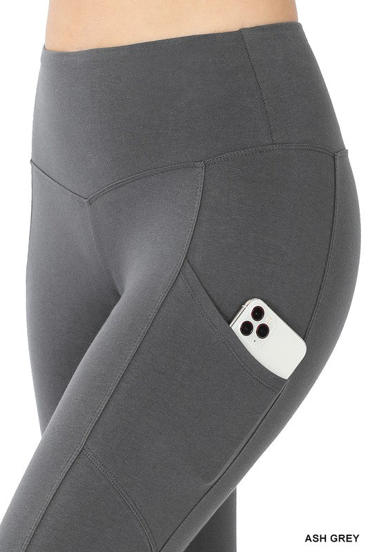 Zenana Better Cotton Wide Waistband Pocket Womens Leggings 4Colors S-XL