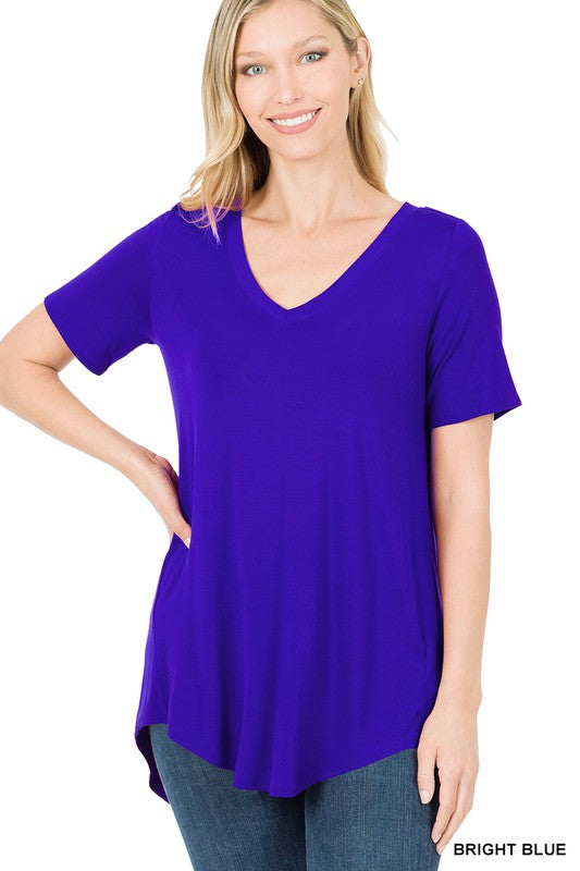 Zenana Luxe Rayon V-Neck Hi-Low Top 9Colors S-XL