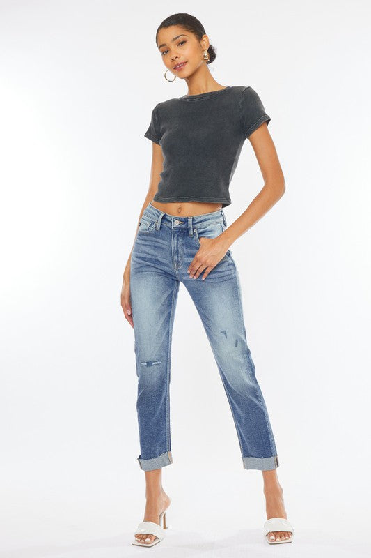 Kan Can High Rise Cuffed Slip Straight Jeans size 23-28