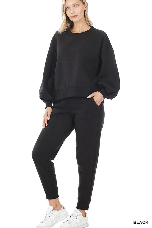 Zenana Balloon Sleeve Sweatshirt & Sweatpants Set 6Colors S-XL