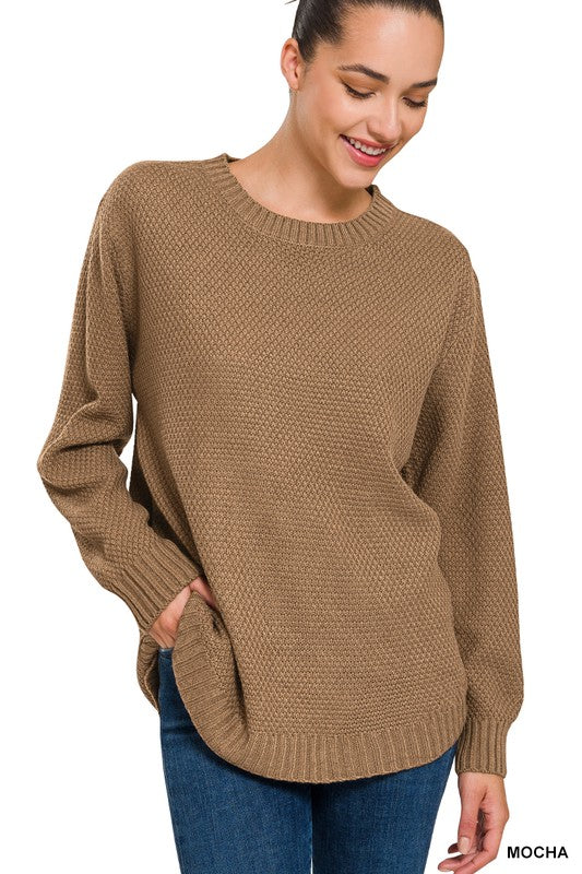 Zenana Hi-Low Acrylic Textured Sweater 2Colors S-XL