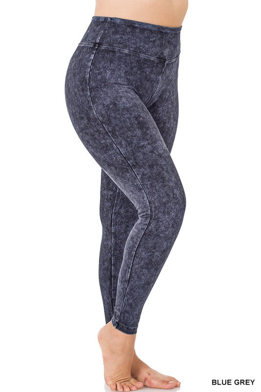 Zenana Plus Size Mineral Wash Yoga Womens Leggings 4Colors