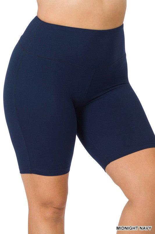 Zenana Plus Size Brushed Wide Waist Womens Biker Shorts 3Colors 1x-3x