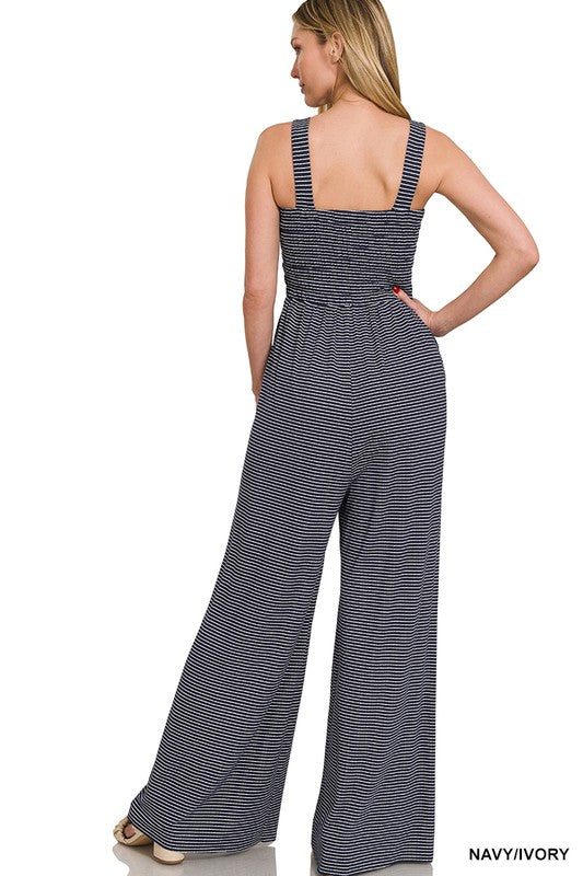 Zenana Smocked Top Striped Jumpsuit 5Colors S-XL