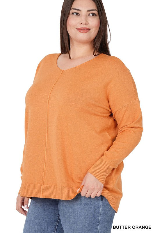Zenana Plus Size Hi-Low Center Seam Sweater 2Colors 1X-2X