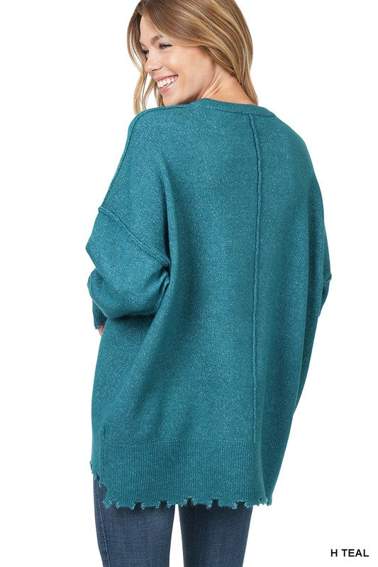 Zenana Distressed Melange Oversized Sweater 2Colors S-XL