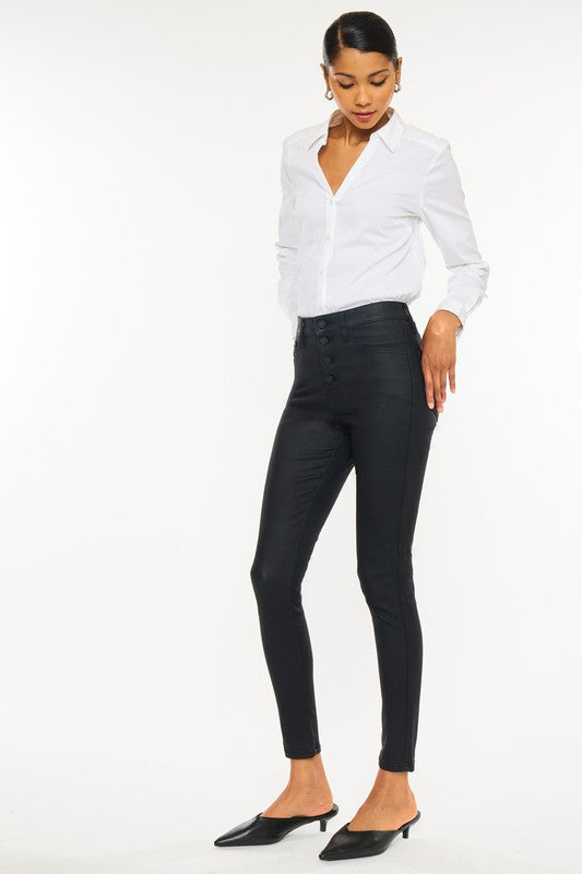 Kan Can USA High Rise Black Coated Womens Ankle Skinny Jean