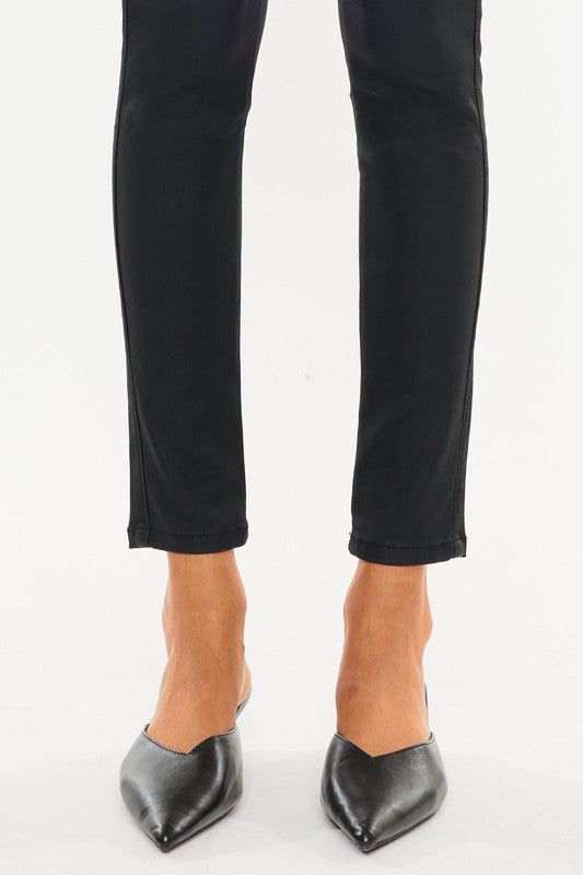 Kan Can USA High Rise Black Coated Womens Ankle Skinny Jean