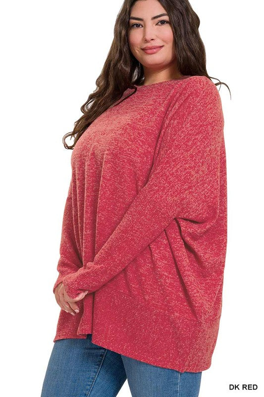 Zenana Plus Size Brushed Hacci Oversized Sweater 3Colors 1X-3X
