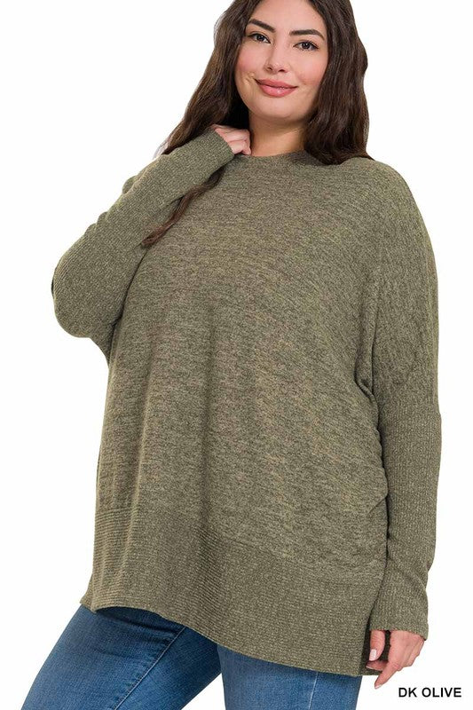 Zenana Plus Size Brushed Hacci Oversized Sweater 3Colors 1X-3X