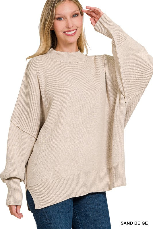 Zenana Side Slit Quality Oversized Sweater 8Colors S-XL
