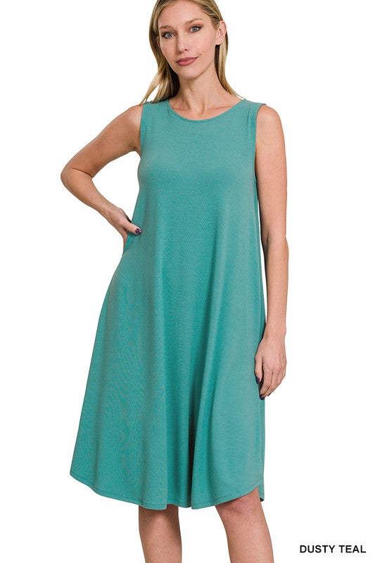 Zenana Sleeveless Round Neck & Hem Dress 6Colors S-XL