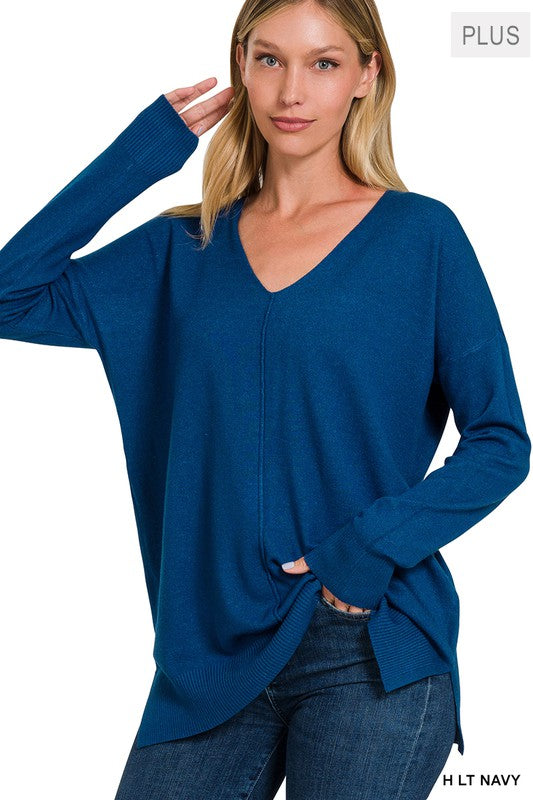 Zenana Plus Size Center Front Seam Sweater 6Colors 1X-3X