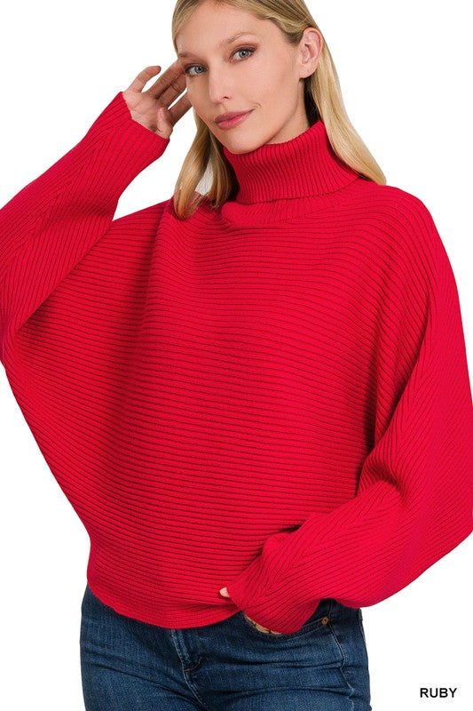 Zenana Viscose Dolman Sleeve Turtleneck Sweater 5Colors S-L