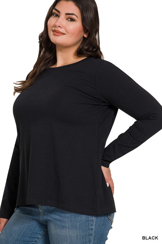Zenana Plus Size Cotton Crew Neck Long Sleeve T-Shirt 3Colors