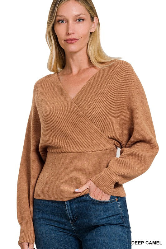 Zenana Viscose Cross Wrap Pullover Sweater 4Colors S-L