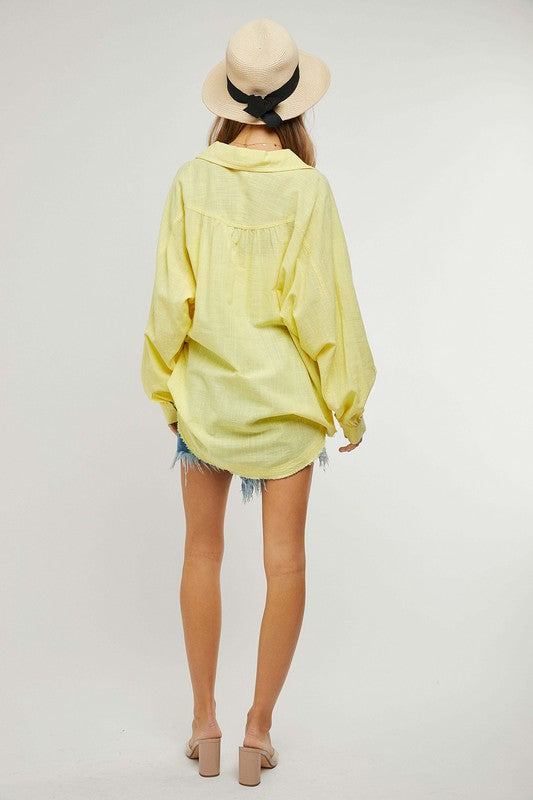 Davi & Dani Cotton Raw Edge Relaxed Fit Blouse Pink or Yellow