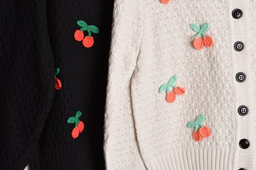 Mak Cherry Crochet Pom Pom Cardigan Sweater 4Colors S-L
