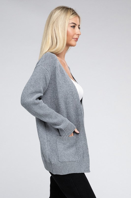 Zenana Melange Open Front Sweater Cardigan 4Colors S-XL
