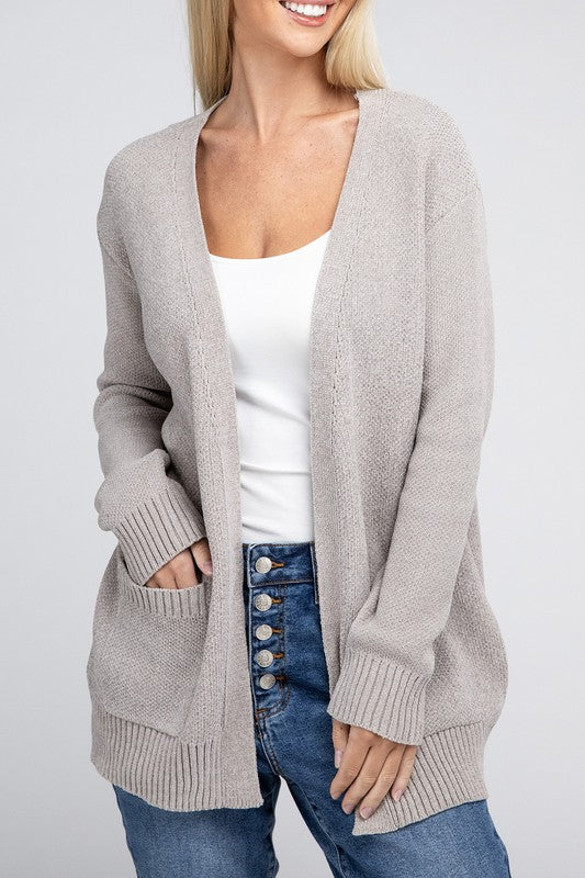Zenana Melange Open Front Sweater Cardigan 4Colors S-XL