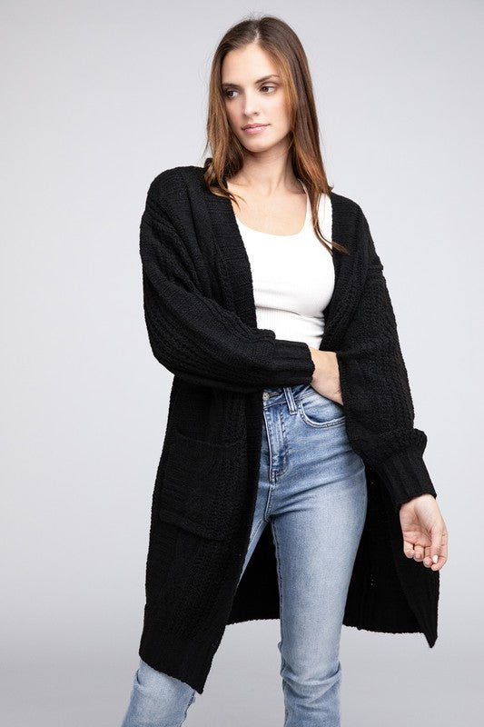 Bibi Twist Knitted Open Front Womens Cardigan Pockets 7Colors S-XL