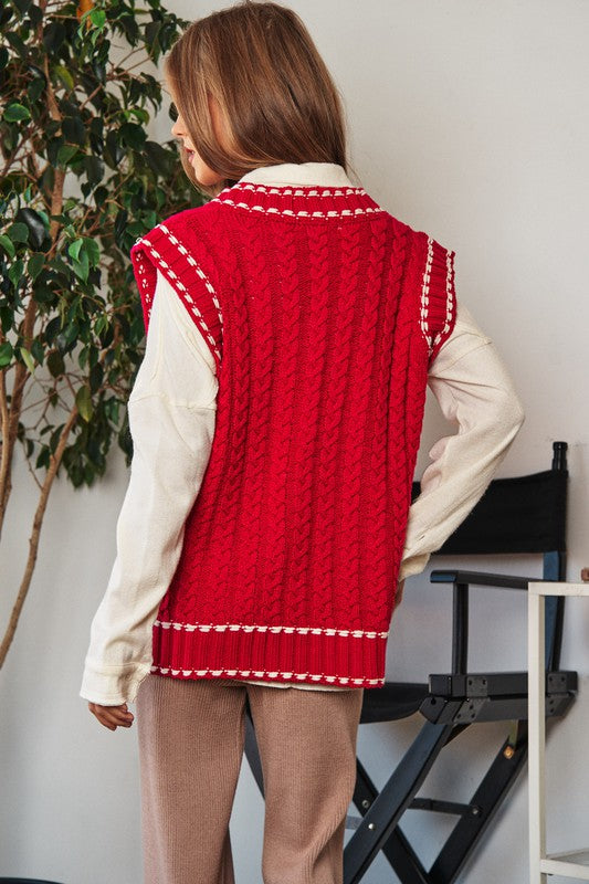 Davi & Dani Solid V-Neck Sleeveless Pocket Sweater 3Colors S-XL