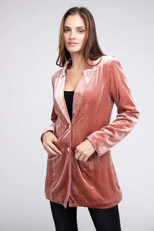 Bibi Shiny Velvet Peak Lapel Single Womens Blazer 2Colors S-XL