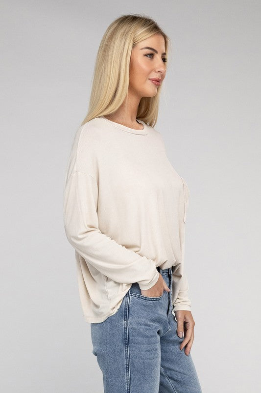 Zenana Washed Ribbed Dolman Sleeve Round Neck Top 3Colors S-XL