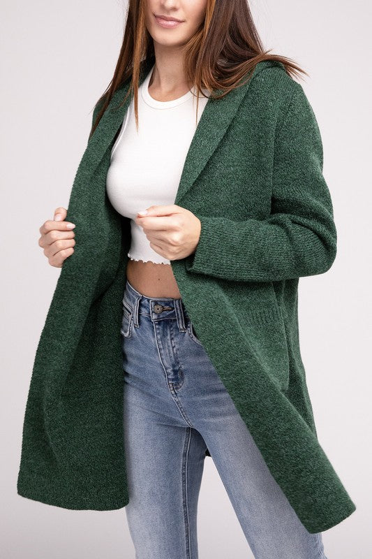 Zenana Hooded Open Front Sweater Cardigan 4 Colors S-L