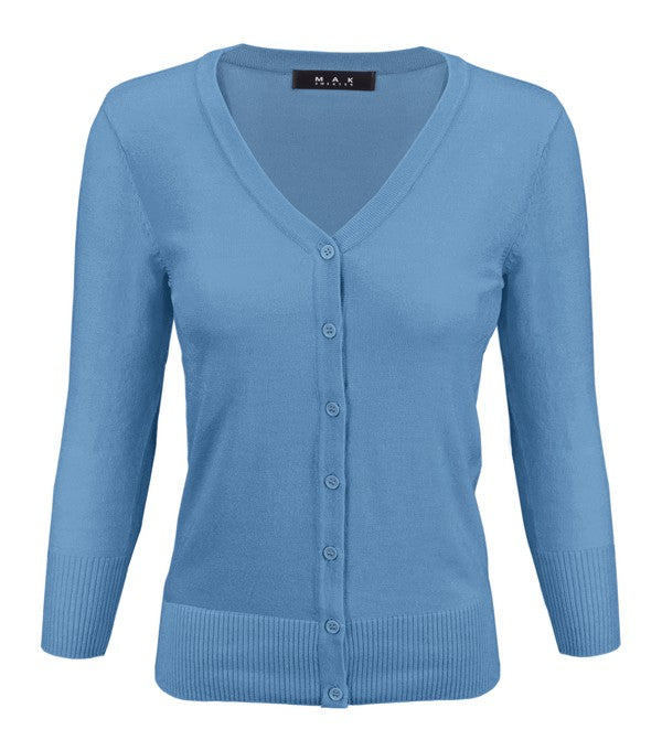 Mak Basic V-Neck Knit Cardigan Sweater Choose 19 Colors S-L