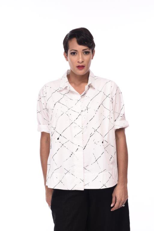 Alice Womens Shirt in White Ink Spot