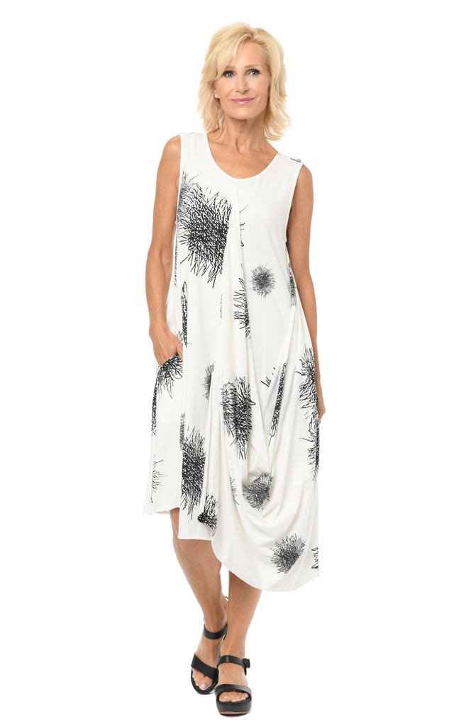 Angelina Womens Dress in Ivory Scribble