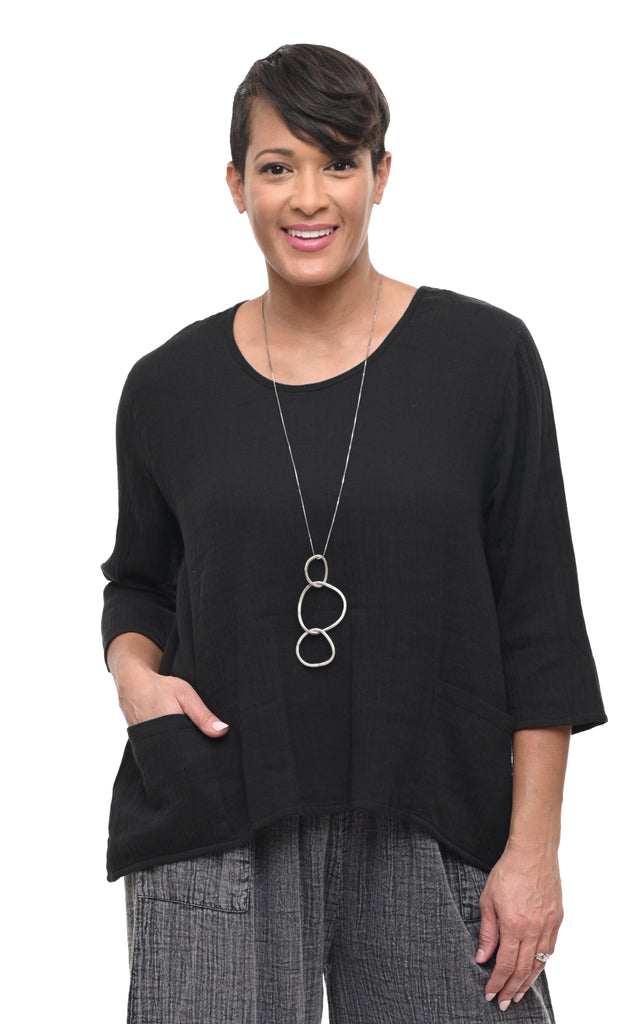Carly Womens Pullover Cotton Gauze in Black