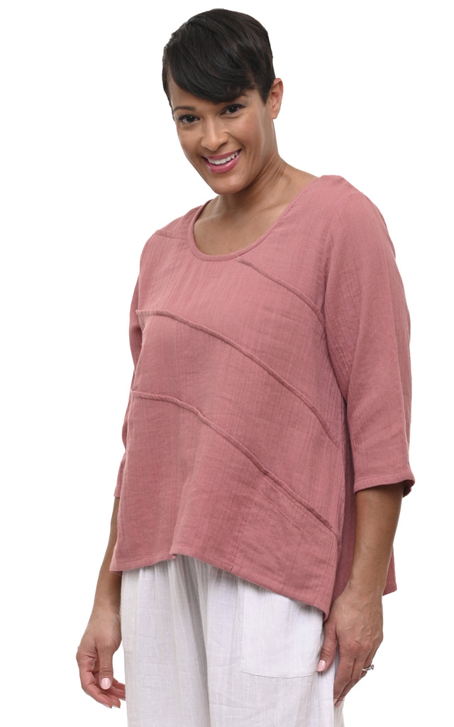 Adeline Womens Pullover Top Cotton Gauze in Rose