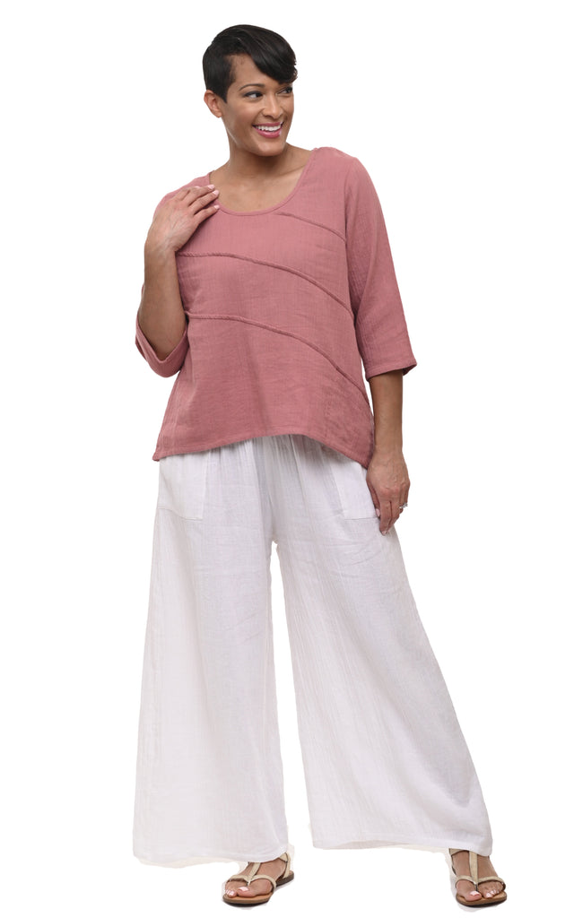 Adeline Womens Pullover Top Cotton Gauze in Rose