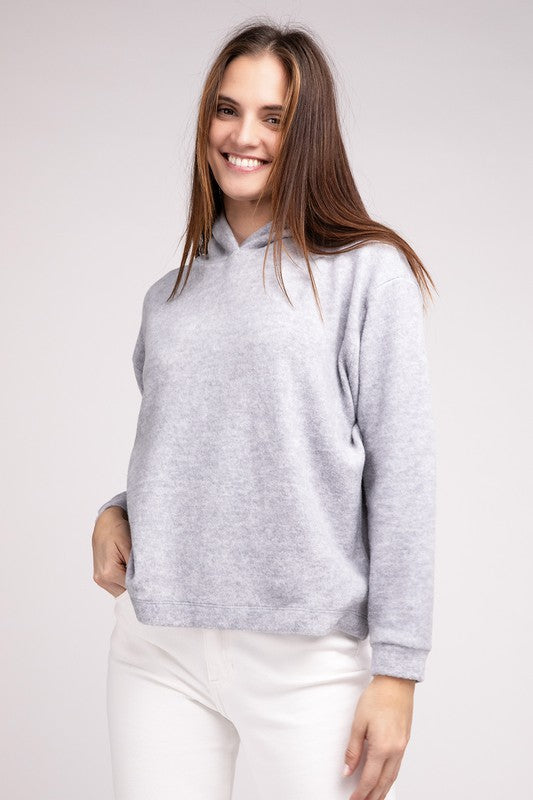 Zenana Hooded Brushed Melange Hacci Womens Sweater 4 Colors