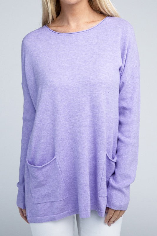 Zenana Viscose Front Pockets Womens Sweater 6Colors S-XL