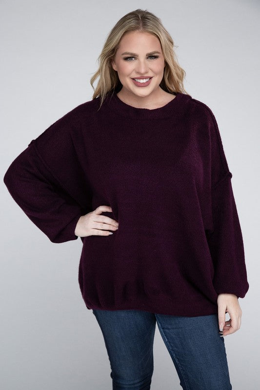 Zenana Plus Size Oversized Raw Seam Melange Womens Sweater 5Colors