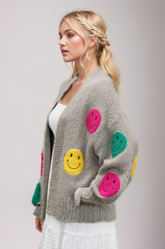 Davi & Dani Fuzzy Smile Bell Sleeve Knit Womens Cardigan 3Colors S-L