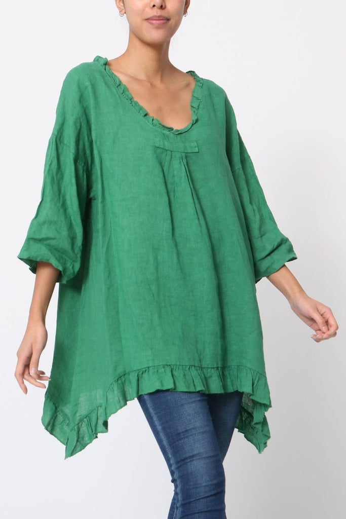Made in Italy Juliet Ruffle Oversized 100% Linen Womens Tunic 4Colors OSFM