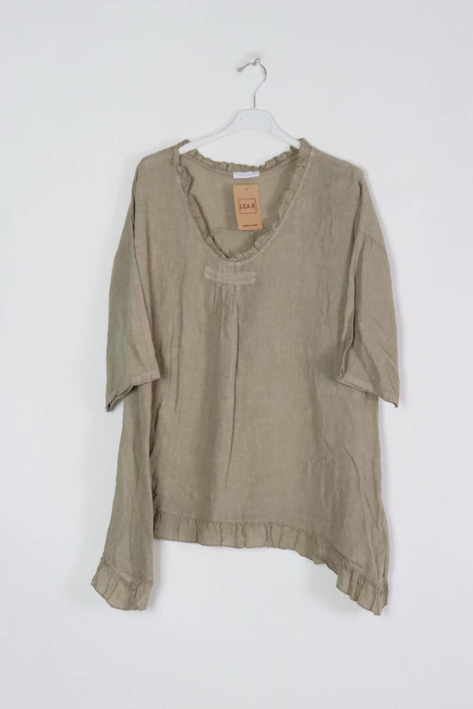 Made in Italy Juliet Ruffle Oversized 100% Linen Tunic 4Colors OSFM