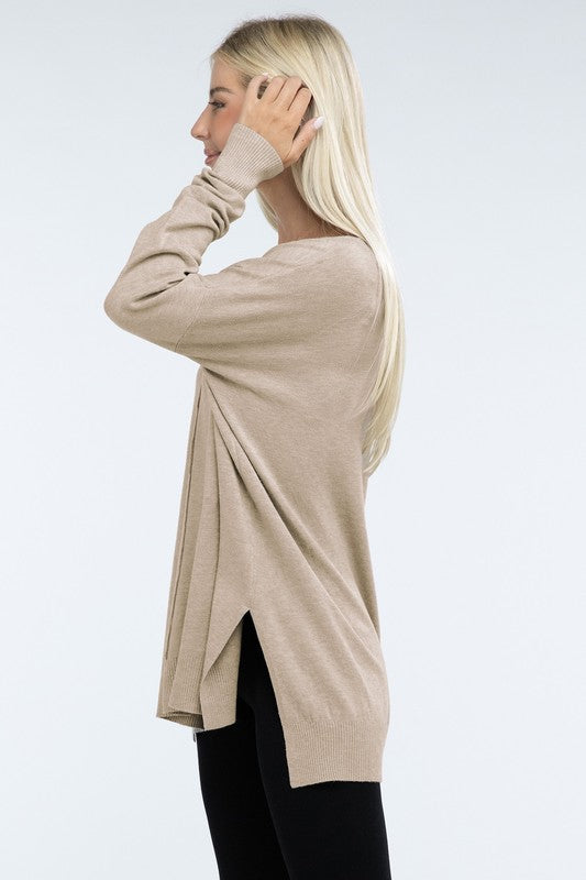 Zenana Hi-Low Hem Front Seam Womens Sweater 5 Colors