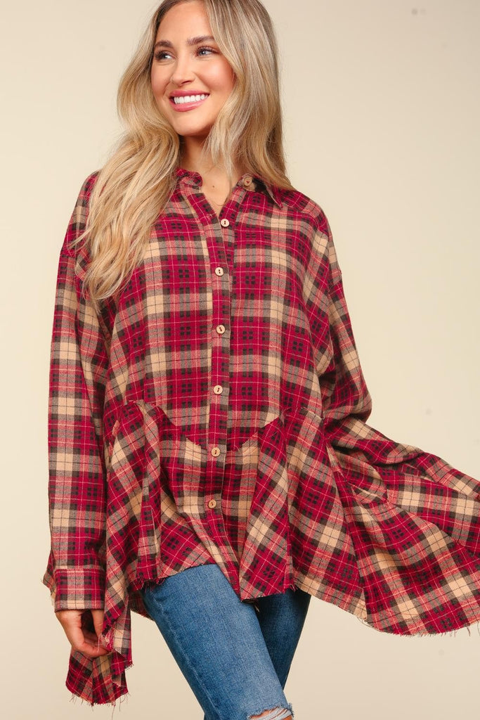 Haptics Plaid Button Down Sharkbite Womens Shirt