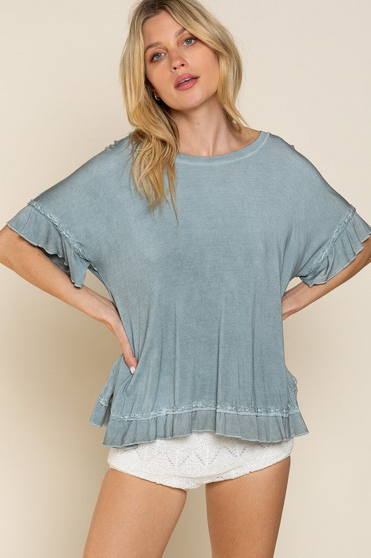 POL Clothing Peek-a-boo Ruffle Overlay Womens Knit Top 3Colors S-L
