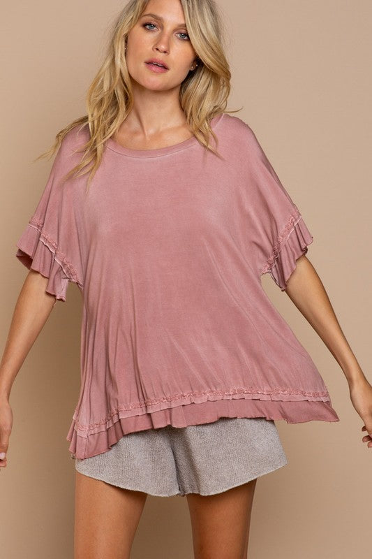 POL Clothing Peek-a-boo Ruffle Overlay Womens Knit Top 3Colors S-L