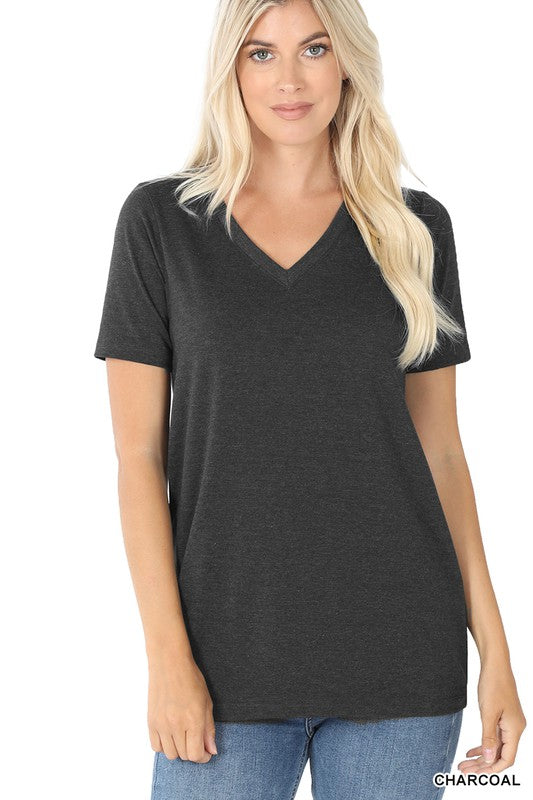 Zenana Cotton V-Neck Short Sleeve T-Shirts 13Colors S-XL